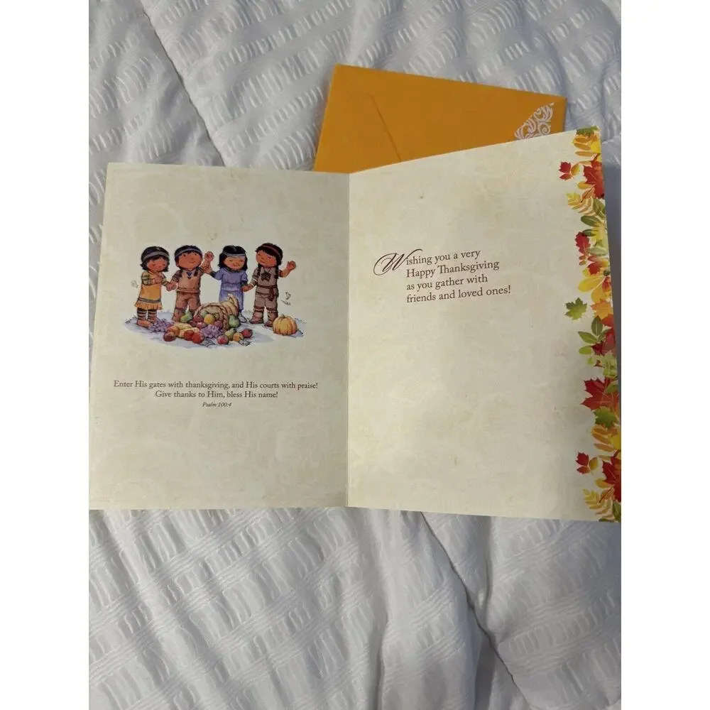Happy Thanksgiving Card Greeting Give Thanks Native American Autumn Fall